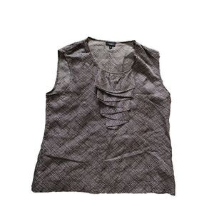 Talbots Blouse Top Silk Blend Ruffle Brown White Criss Cross 10 Sleeveless